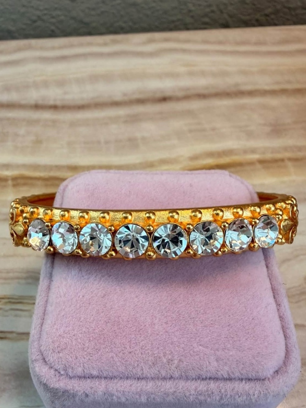 French Kande Gold Bangle With Swarovski Crystals